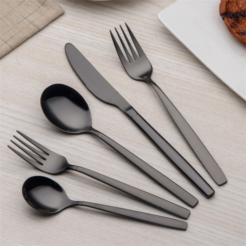 Latitude Run Meiman 24 Piece Cutlery Set , Service for 6, Satin Black