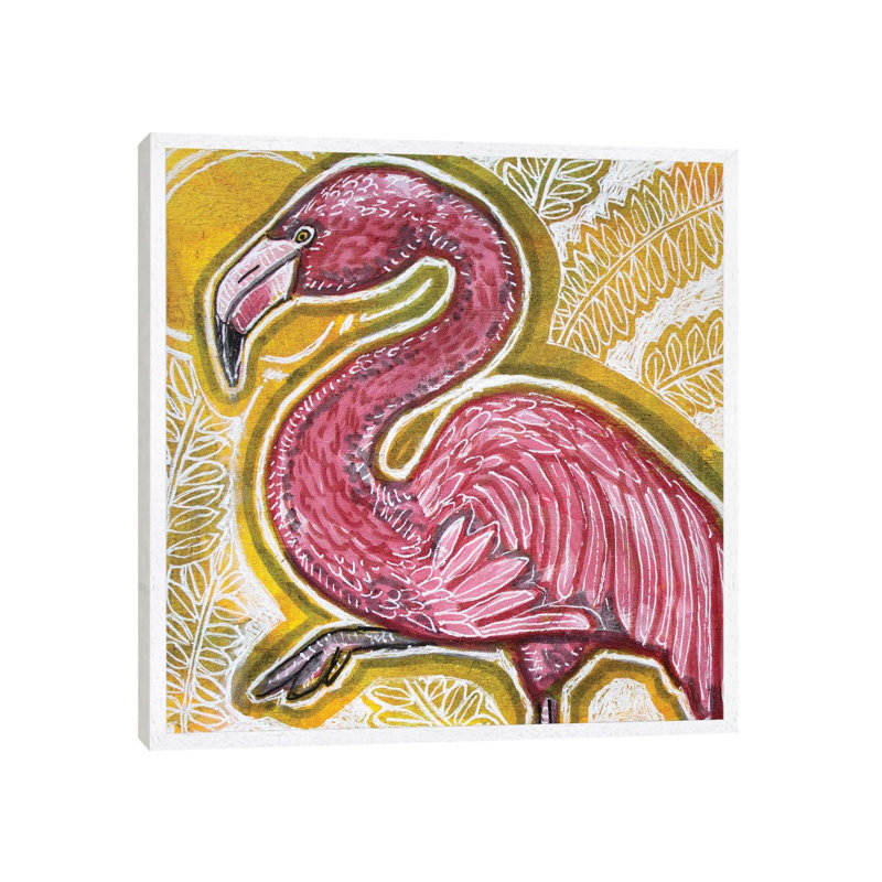 Pink Flamingo by Lynnette Shelley - Painting on Canvas, 45.72 cm H x 45.72 cm W, White Floater Frame