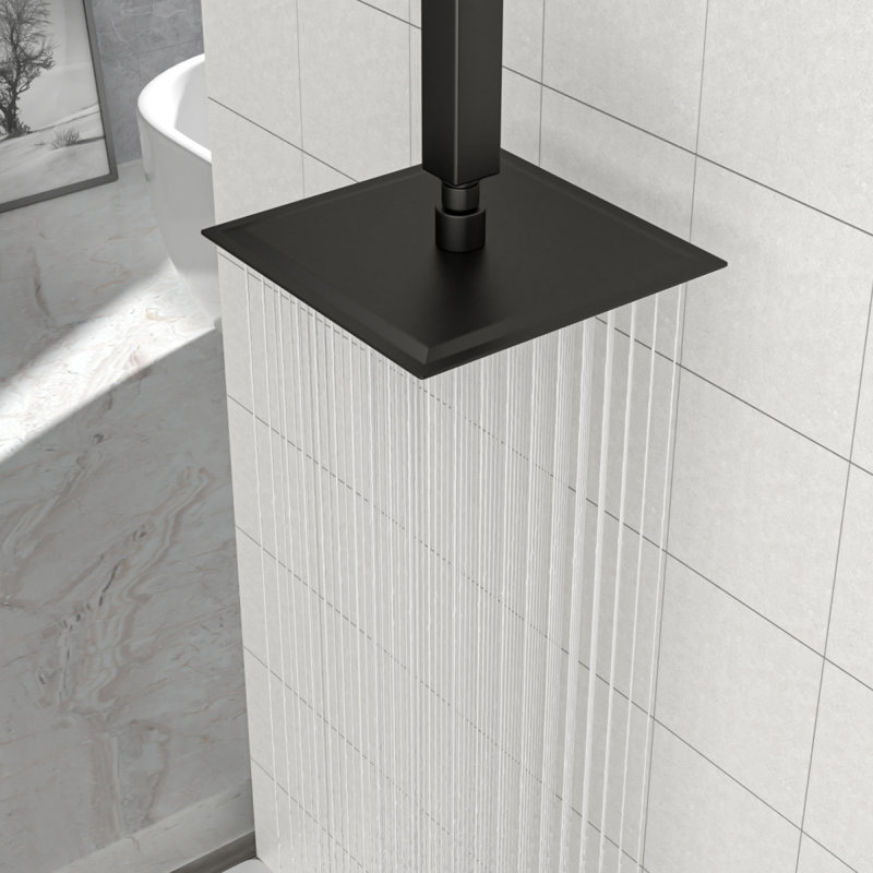 8" Black Square Rainfall Shower Head, Wall/Ceiling Mounted