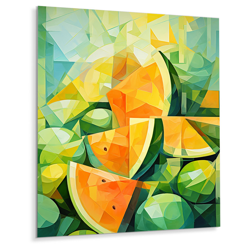 Vert et jaune motif de melon d'eau 1 - Melon, art mural en métal, H 32 po x l 16 po x P 1 po