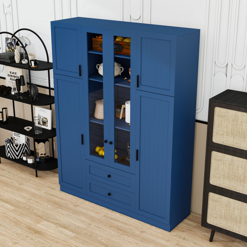 Garde-manger avec tablettes réglables, tiroirs, porte-bouteilles et portes, Blue