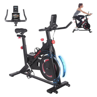 Black and Red Stationary Indoor Exercise Bike with Adjustable Seat