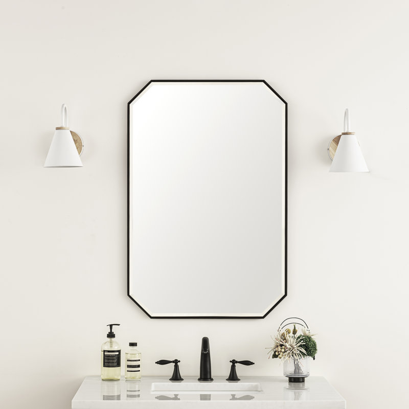 Rohe Flat Metal Beveled Wall Mirror, 36" x 24", Matte Black