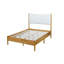 Grand lit en bois d'hévéa massif avec tête de lit tapissier Boucle, rehaussé de pieds de soutien, blanc hêtre