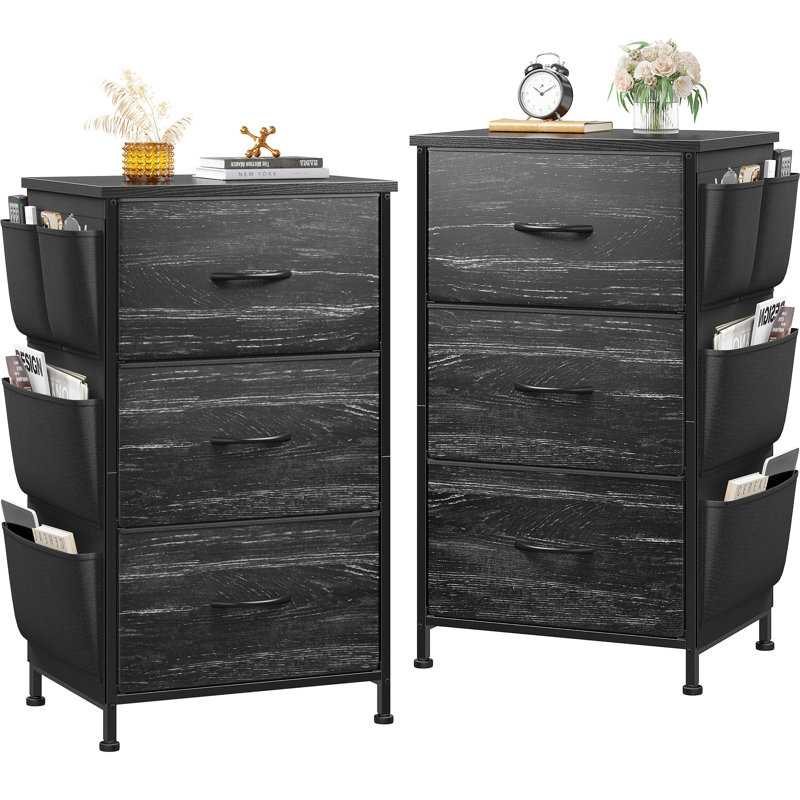 Night Stand With 3 Drawers For Bedroom, Bedside Table With Wooden Top, Sturdy Steel Frame End Table, Small Dresser For Bedroom, Living Room