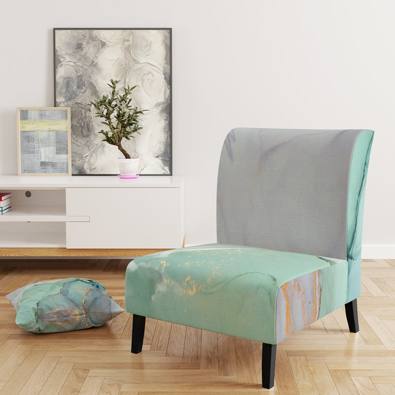 Fauteuil de chambre moderne rembourré en velours Brechta Vibrant Curve Design II, Vert / Gris