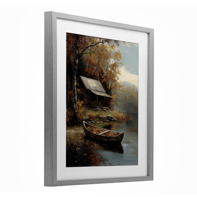 Autumn Cabin Canoe with Leaves Framed Print Under Glass, design by Arlington Prints
