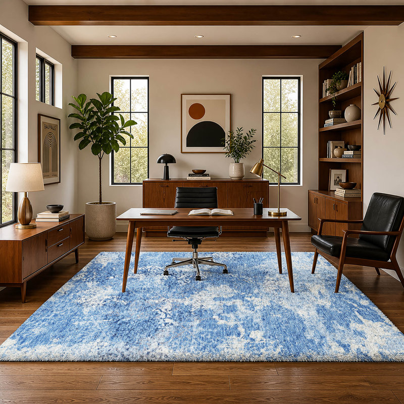 Tapis à poils longs Dream Shag ADS769 de qualité supérieure, lavable à la machine., Bleu, 9 pi x 12 pi