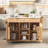 52" Natural Fluted Rolling Kitchen Island with Drop Leaf, Power Outlet & Adjustable Shelves - Storage Cart with 2 Doors, 2 Drawers & Faux Marble Top-211422345-211422346