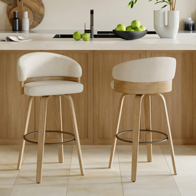 Swivel Upholstered Counter Stool With Wood Frame