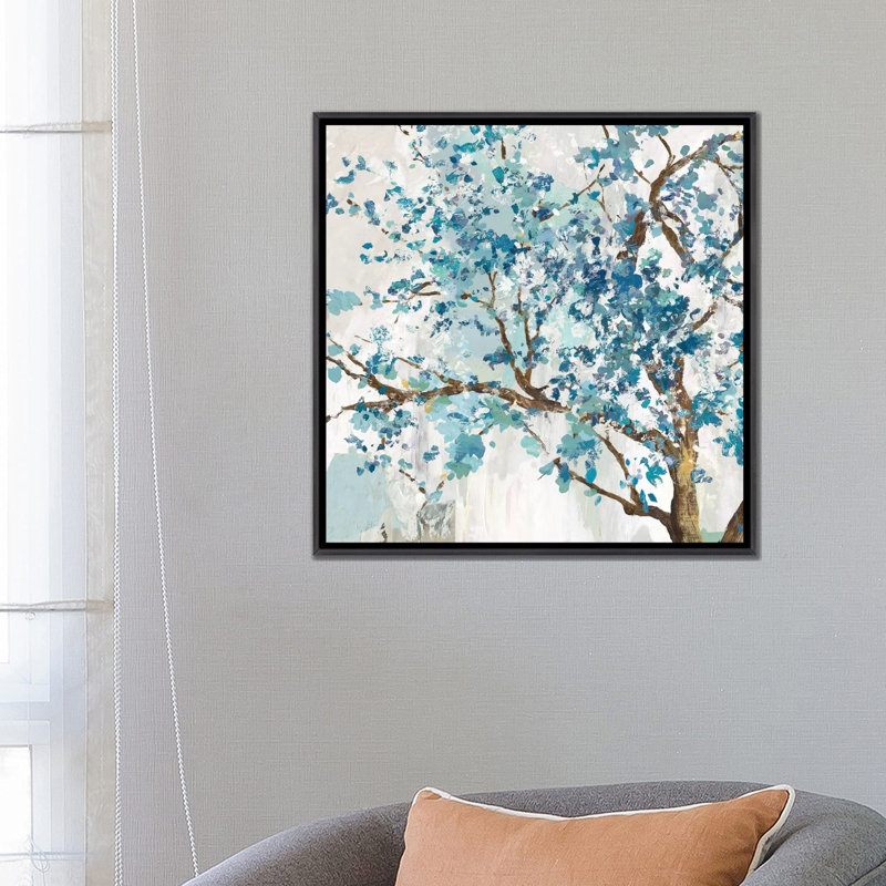 "Indigo Oak" par Allison Pearce, reproduction d’art, Pas de tapis, H 26 po x l 26 po x P 1,5 po, Toile avec cadre noir patiné