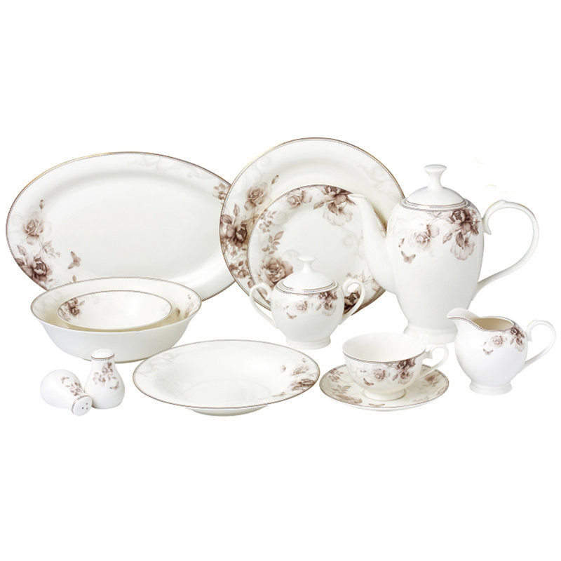Service de vaisselle 57 pièces Lorren Home Trends - Nouveau service en porcelaine tendre pour 8 personnes - Cora
