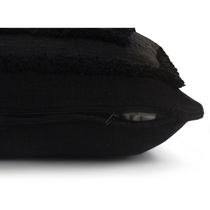 Modern Black Tufted Lumbar Throw Pillow, 16" x 24"