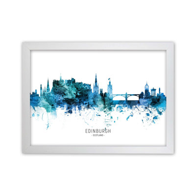 Edinburgh Scotland Skyline Blue City Name by Michael Tompsett - Print