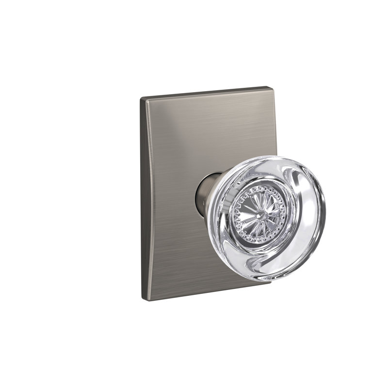 Hobson Non-Turning Glass Knob with Century Trim, Satin Nickel