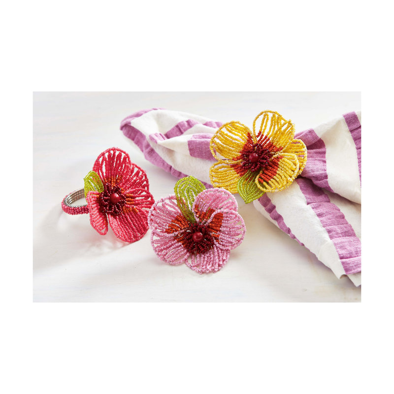 Beaded Flower Napkin Ring, Fuchsia
