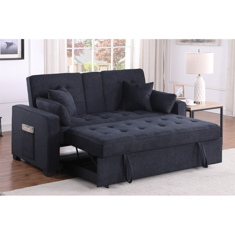 Causeuse-lit convertible 70 pouces Oli, lit escamotable, 4 coussins, Tissu gris foncé