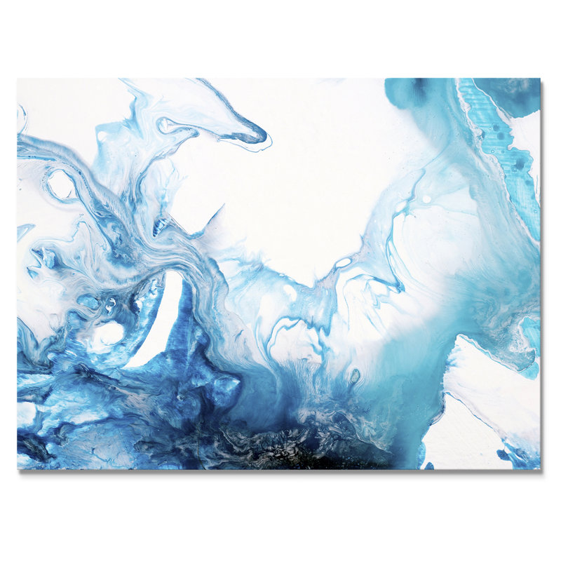 Encre bleu clair, art liquide I - impression sur toile, Toile tendue, H 24 po x l 32 po x P 1 po