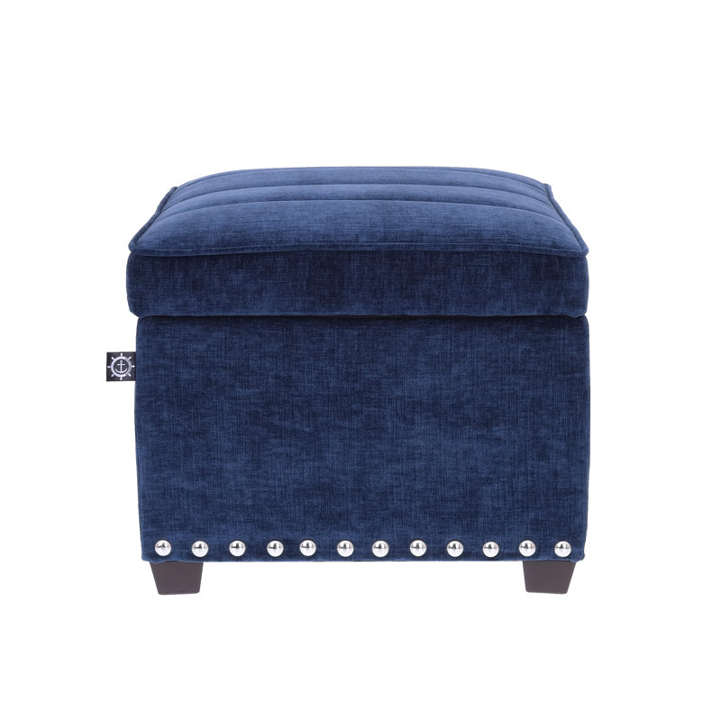 Crew Upholstered Ottoman, Midnight Blue Polyester