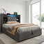 Linen 4ft6 Double Bed with Hydraulic Storage Upholstered Bed Frame with LED Lighting & Charging Station, Storage Headboard (No Mattress)-732668695-735658326