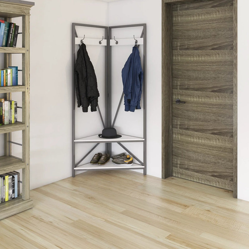Alayaa Hall Tree 35'' Wide with Bench and Shoe Storage, White