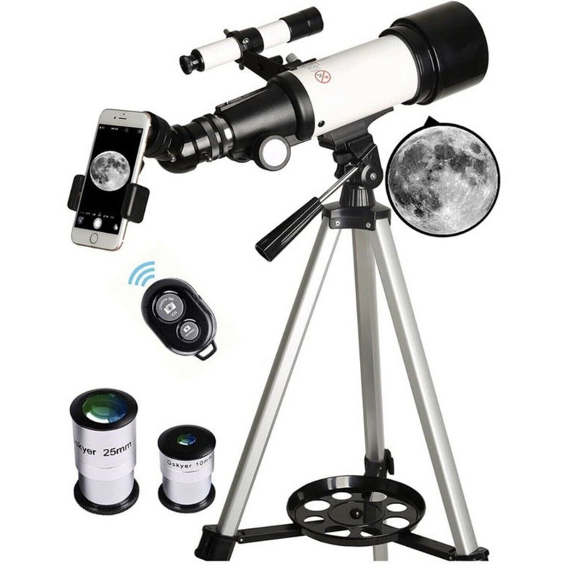 Télescopes pour enfants et débutants 70mm Ouverture 400mm AZ Monture avec trépied, argent