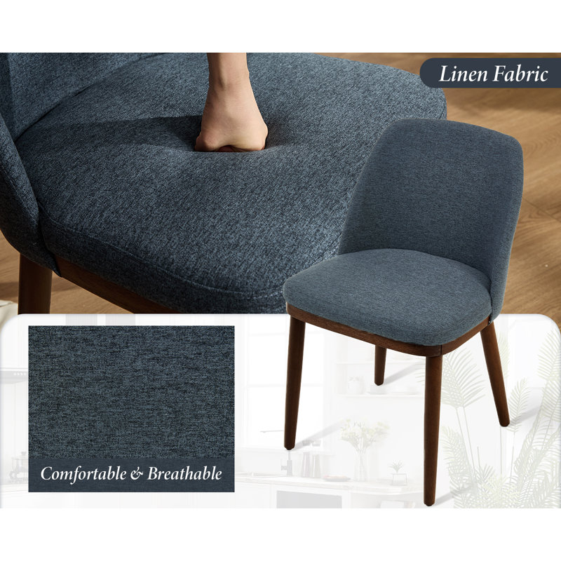 Modern Armless Upholstered Dining Chairs with Solid Wood Legs Side Accent Chair for Dining Room/Living Room, Dark Blue