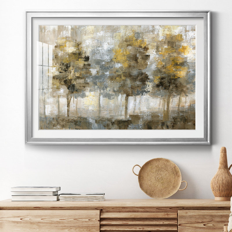Linen Trees - Peinture encadrée, H 18,5 po x l 24,5 po x P 1,5 po, Papier avec cadre argenté