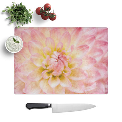 Tempered Glass Pink Dahlia Flower Abstract Chopping Board