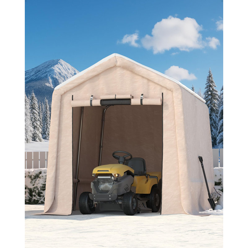 6 x 8 FT Outdoor Portable Storage Shed with Roll-Up Door & Vent, Heavy-Duty Shelter Waterproof PE Tarp, UV-Resistant for Motorcycle, Firewood, Garden and Tools (Khaki)