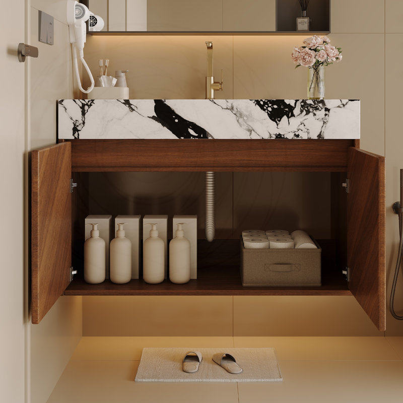 Meuble-lavabo mural moderne 30 po , Noir blanc