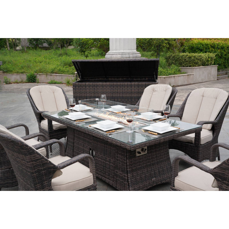 Algird 6 - Person Wicker Patio Dining Set with Rectangular Table , Cushions Included