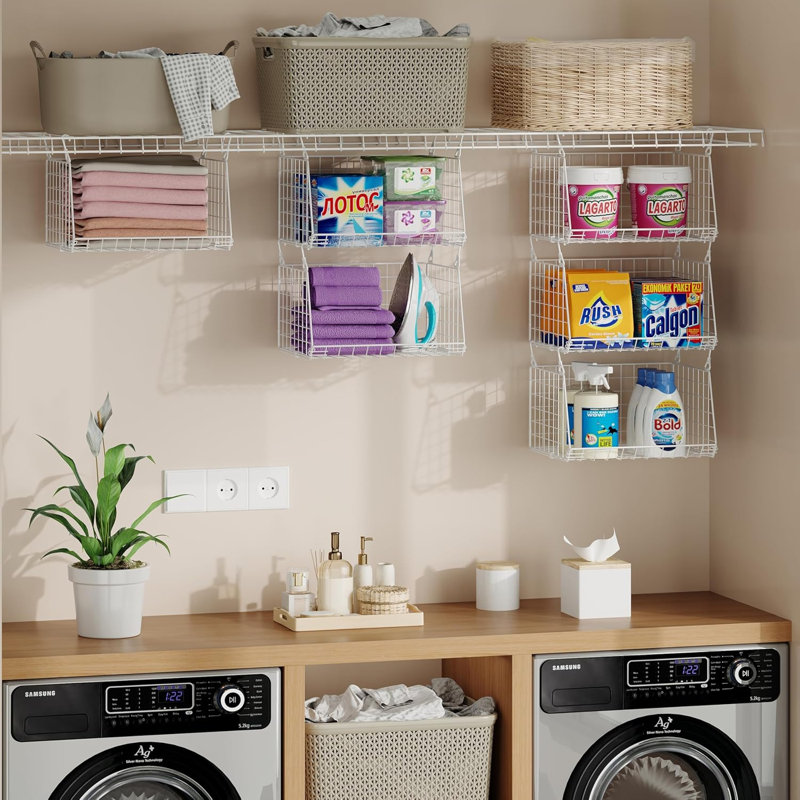 Organisateur de panier à linge suspendu à 3 niveaux: Organisateur de salle de lavage pliable en métal avec crochets rotatifs à 360 ° Small Space Solutions