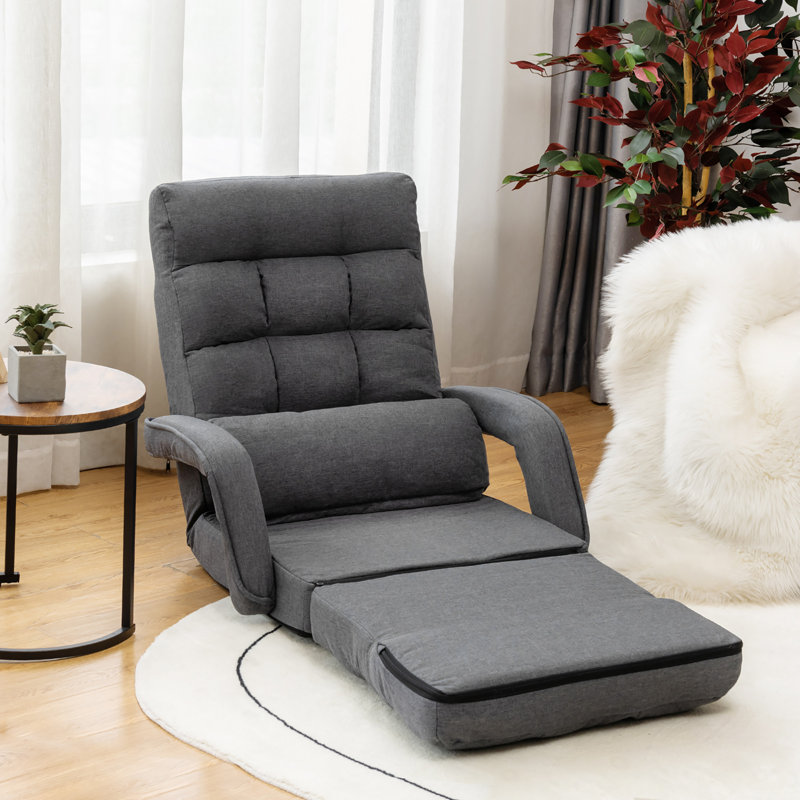 Folding Lazy Sofa Floor Chair Sofa Lounger Bed W/armrests Pillow Grey