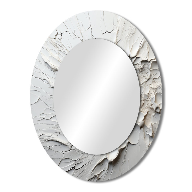 Abstract Cream And Black Liquid Paint III - Cream Coastal Oval Wall Mirror, 43" x 33"
