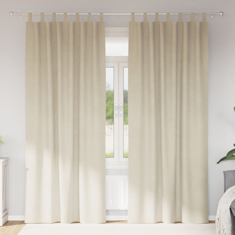 Rideaux occultant avec boucles de suspension 2 pièces en velours, Crème, crème, L 55,1 po x L 88,6 po