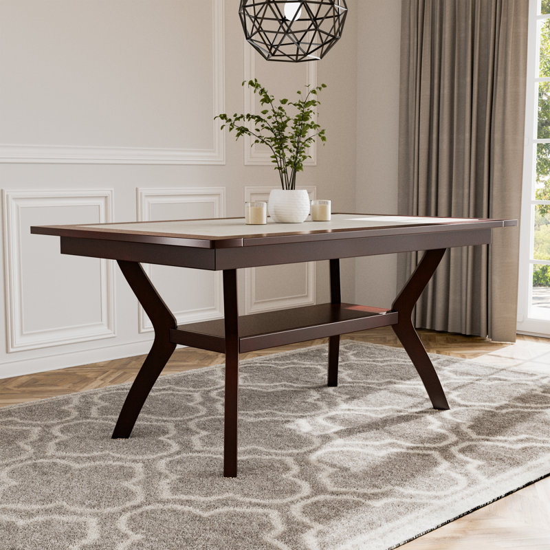 Gabaldon Solid Wood Base Dining Table, Dark Cherry/ Ivory
