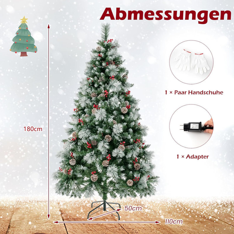 Lighted Artificial Pine Christmas Tree, 180cm H