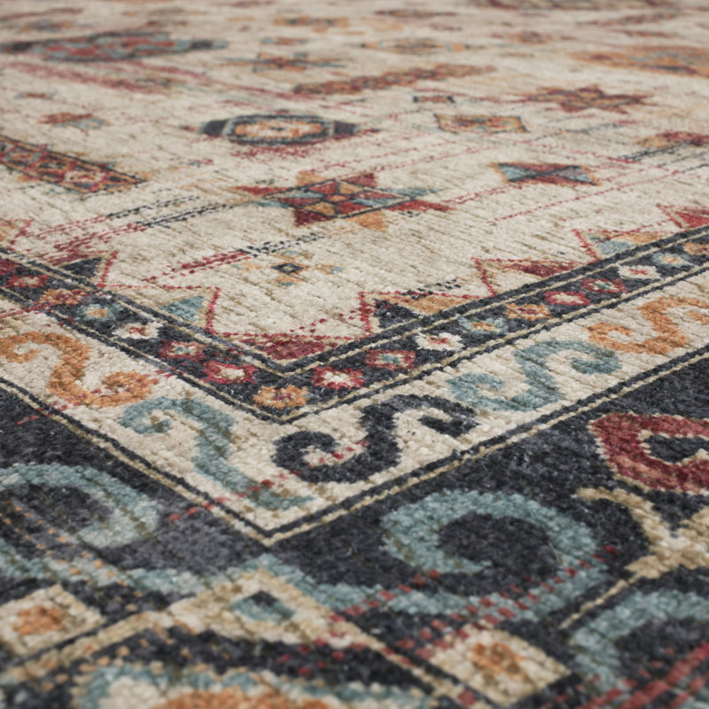 Beige and Multicolor 8' x 10' Wool Chenille Rectangular Area Rug