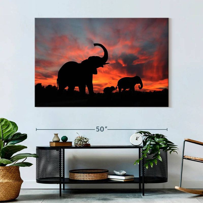 Elephant Silhouette Sunset, 34" H x 51" W