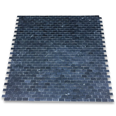Nero Marquina Black Marble 1X2 Medium Brick Mosaic Tile Honed