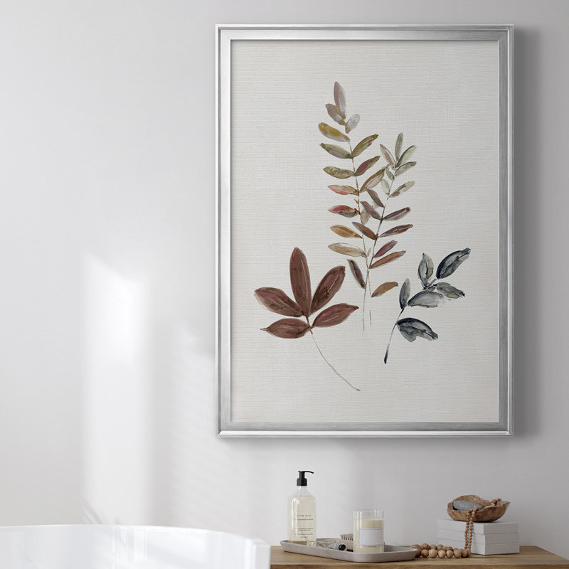 Feuilles d'automne II, toile encadrée de qualité supérieure - prête à être accrochée, Argent, H 36,5 po x l 26,5 po