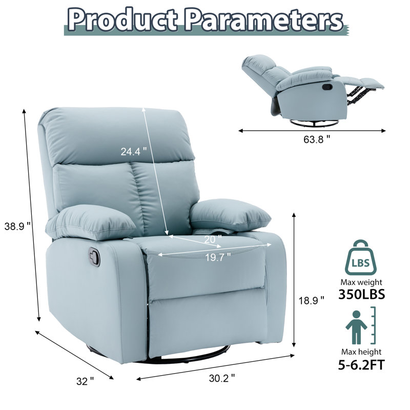 Swivel Rocker Recliners For Small Spaces,rocking Recliner Chair For Nursery,rv Recliners With Overstuffed Arm And Back-Blue