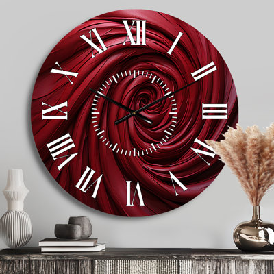 Red Winding Wonder - Abstract Spirals White Face Wall Clock