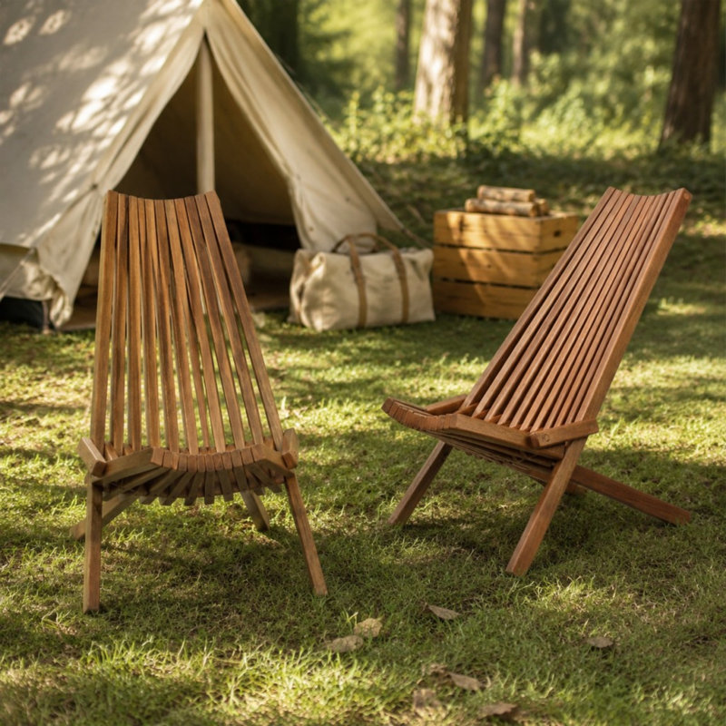 Ensemble de 2 chaises longues pliantes, Brun