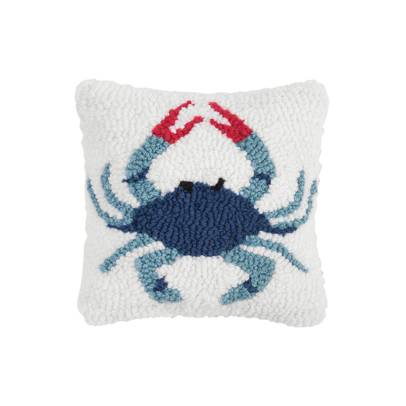 Blue Crab Petite Hooked Throw Pillow