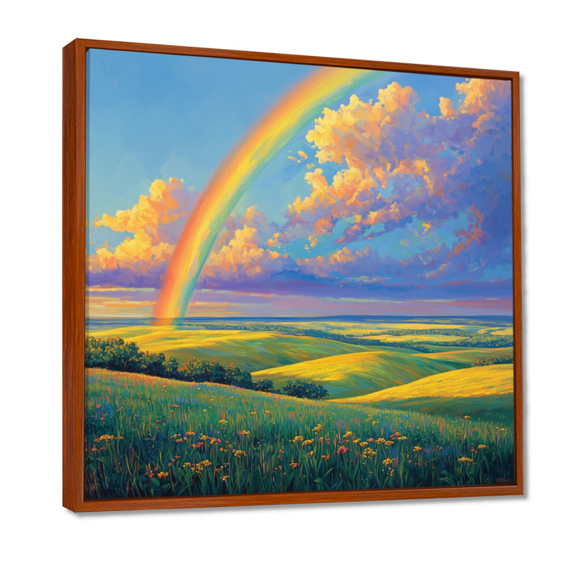 «Giel Rainbow Over The Windy Plains I», art mural arc-en-ciel, Impression encadrée flottante, Brun, H 16 po x l 16 po