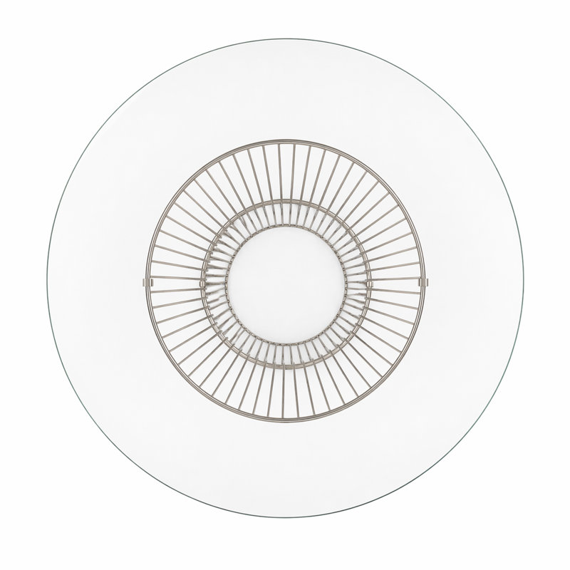     Pangea Home Florence Damyrah Round Glass Dining Table – Modern Clear Tempered Glass Top & Metal Wire-Frame Base - 4 Seat - Kitchen, Dining, Office