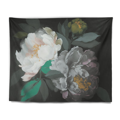 Tapisserie en polyester avec pivoines blanches