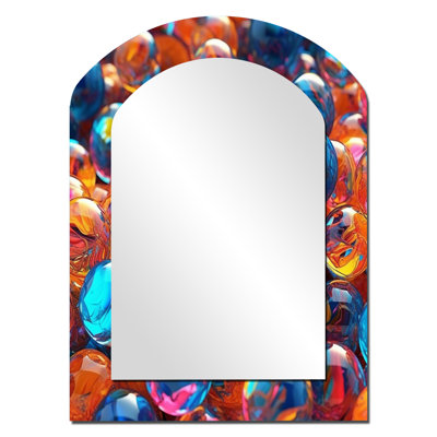 Mystical Marbles III - Abstract Shapes Arch Mirror, Blue Asymmetrical Unique Wall Mirror, Printed Metal Art